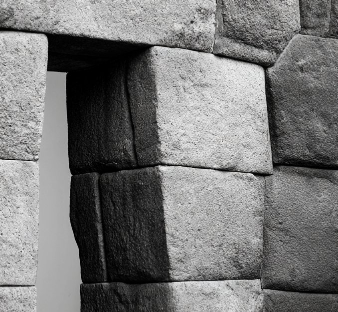 Close view of large fitted stone blocks beside a doorway