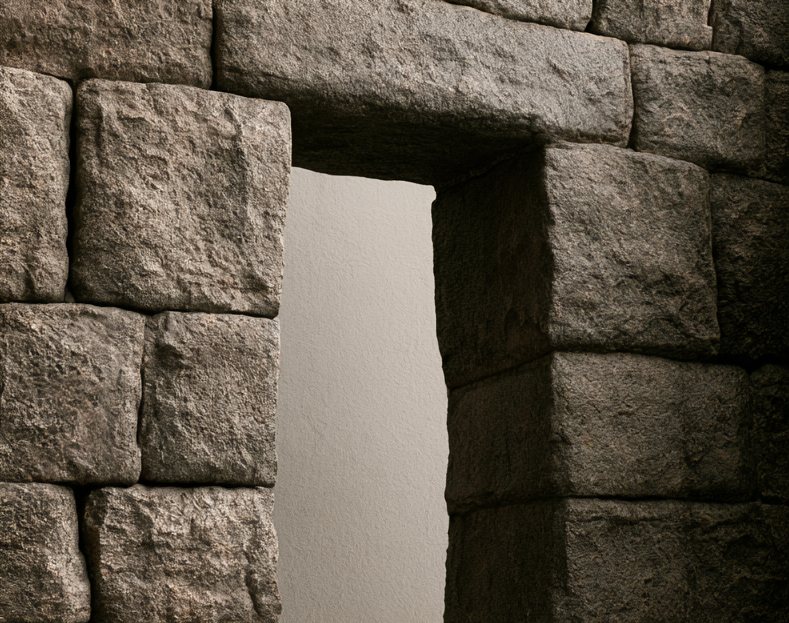 A stone doorway opening onto soft light